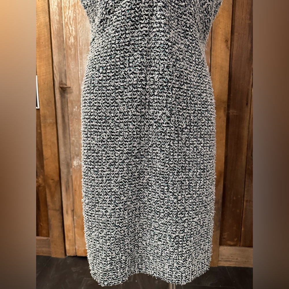 NWT St. JOHN Size 14 Multi Black White Mint Cap Sleeve V-Neck Dress Empire Waist - Picture 2 of 16